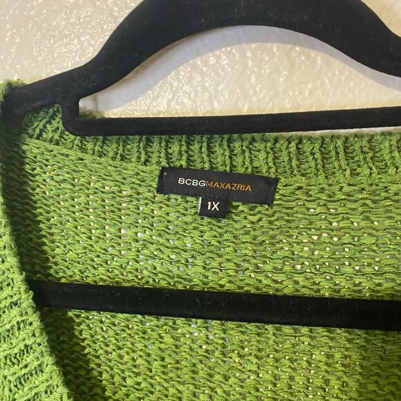 BCBG Maxazria Green Knit Button Cardigan Sweater Boho Detail Plus Size 1X - Picture 3 of 9